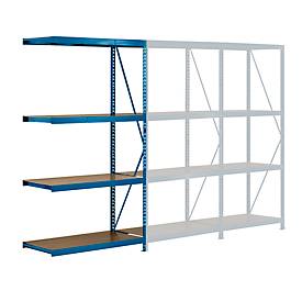 SZ Metall Legbordstelling - zware belasting - aanbouwsectie - B 1525 x D 600 x H 2400 mm - met 4 legborden - draagvermogen 500 kg - hemelsblauw RAL 5015