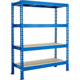 SZ Metall Legbordstelling - zware belasting - basissectie - B 1600 x D 600 x H 2000 mm - met 4 legborden - draagvermogen 500 kg- epoxygelakt - hemelsblauw RAL 5015