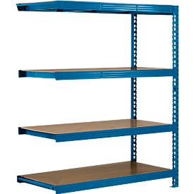 SZ Metall Legbordstelling - zware belasting - aanbouwsectie - B 1525 x D 800 x H 2000 mm - met 4 legborden - draagvermogen 500 kg - hemelsblauw RAL 5015