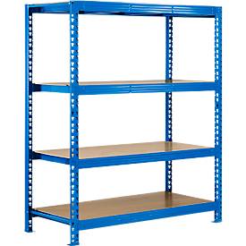 SZ Metall Legbordstelling - zware belasting - basissectie - B 1600 x D 600 x H 2400 mm - met 4 legborden - draagvermogen 500 kg - epoxygelakt - hemelsblauw RAL 5015