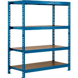 SZ Metall Legbordstelling - zware belasting - basissectie - B 1600 x D 800 x H 2400 mm - met 4 legborden - draagvermogen 500 kg - epoxygelakt - hemelsblauw RAL 5015