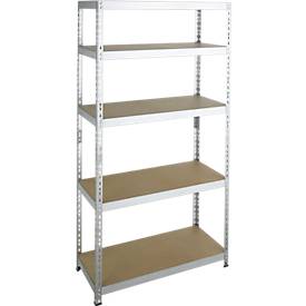 SZ Metall Legbordstelling - zware belasting - complete stelling - met 5 legborden - B 920 x D 300 x H 1800 mm - gegalvaniseerd