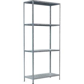Schulte Regalwelt Schroefloze rekken in modulair systeem, basisrek, 4 verstelbare legborden, B 800 x D 350 x H 1800 mm, verzinkt staal, zilver.