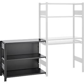 ORDO Aanbouwrek voor  Home rekken, 3 legborden, multifunctioneel, verrijdbaar, B 1060 x D 435 x H 825 mm, gitzwart mat RAL 9005