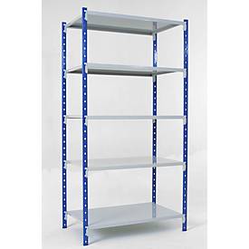 ManOrga Universele legbordstelling, basissectie, 5 legborden van plaatstaal, draagvermogen 200 kg, B 1250 x D 400x H 2000 mm