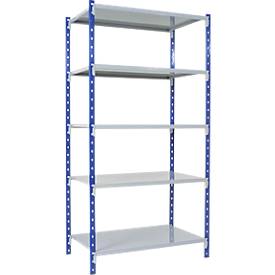 ManOrga Universele legbordstelling, basissectie, 5 legborden van plaatstaal, draagvermogen 125 kg, B 1000 x D 600 x H 2000 mm