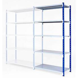 ManOrga Universele boutloze legbordstellingen, aanbouwdeel, 5 stalen legborden, max. belasting 125 kg, B 1250 x H 2000 x D 600 mm.