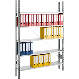 SSI Schäfer SSI Schaefer archiefrekken, basissectie, 5 legborden, B 1285 x D 300 mm, gelakt