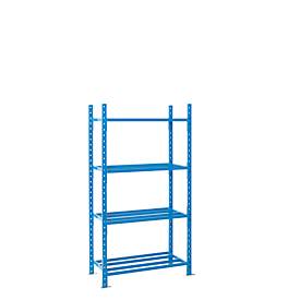 ManOrga Legbordstelling-basissectie, m. 4 roosterborden van buizen, B 1260 x D 500 x H 2000 mm