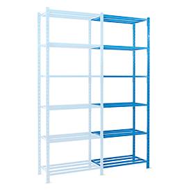 ManOrga Legbordstelling-aanbouwsectie, m. 6 roosterborden van buizen, B 1260 x D 600 x H 3000 mm