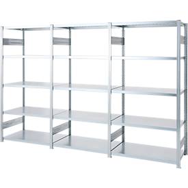 ORDO Insteekstelling  Industry - stalen - 1 basisrek + 2 aanbouwrekken - modulair - B 3080 x D 535 x H 2000 mm - draagvermogen 1200 kg - 15 legborden - verzinkt