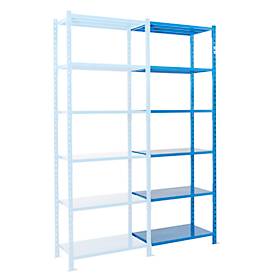 ManOrga Legbordstelling-aanbouwsectie, m. 6 legborden van plaatstaal, B 1010 x D 500 x H 3000 mm