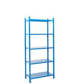 ManOrga Legbordstelling-basissectie, m. 5 legborden van plaatstaal, B 1260 x D 500 x H 2500 mm