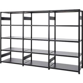 ORDO Insteekstelling  Business - stalen - 1 basisrek + 2 aanbouwrekken - modulair - B 2230 x D 435 x H 2000 mm - draagvermogen 1200 kg - 15 legborden - gitzwart RAL 9005