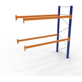 Schulte Lagertechnik palletstelling, aanbouwstelling, B 2786 x D 1100 x H 4000 mm, 4 niveaus, palletgewicht tot 800 kg, bay load 8682 kg, blauw/oranje