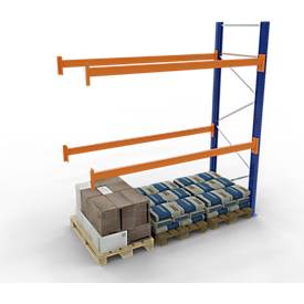 Schulte Lagertechnik palletstelling, aanbouwstelling, B 2786 x D 1100 x H 5000 mm, 4 niveaus, palletgewicht tot 1000 kg, vakbelasting 9000 kg, blauw/oranje