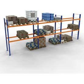 Schulte Lagertechnik palletstelling, basisstelling, B 8444 x D 1100 x H 3000 mm, 4 niveaus, palletgewicht tot 500 kg, vakbelasting 6630 kg, blauw/oranje