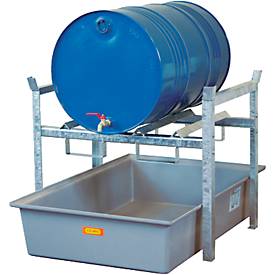 Cemo Vatenrek TYPE 400 variant 1 , met GFK opvangbak, voor 2 x 60 I-trommels of 1 x 200 I-trommel, met vatensteun, L 990 x B 1280 x H 840 mm