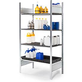 Asecos Gevaarlijke stoffen rek  RSG-K 1364, B 1360 x D 640 x H 2000 mm, met opvangbak van 36 l en 3 roosterplanken van polyethyleen