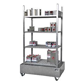 Bauer S 3021-4E kleine containerlegbord, basislegbord, B 1200 x D 800 x H 2105 mm, 4 roostervakken + 1 opvangbak