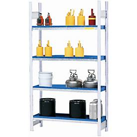 Asecos Gevaarlijke stoffen stelling  RWW 1364, B 1360 x D 640 x H 2000 mm, met 4 legborden van 40 l van gelakt staal