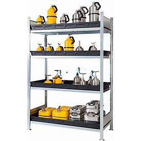 Asecos Gevaarlijke stoffen stelling  RSW 1364, B 1360 x D 640 x H 2000 mm, 4 in hoogte verstelbare PE-opvangbakken van 36 l