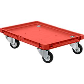 SSI Schäfer Roll-Fix, massief rubberen wielen, rood, 600 x 400 x 125 mm