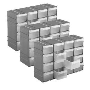 Hega Hogar 3x stuks ophangbare grijze gereedschap assortimentsdozen/sorteerdozen met 16 vakken 22 cm -