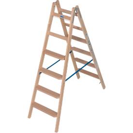 KRAUSE Trapladder , dubbelzijdig, TRBS 2121-2, met emmerhaak, 2 x 6 stappen/longen, hout
