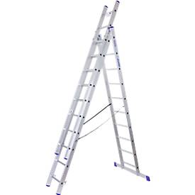 SZ Metall Multifunctionele ladder SZ metaal, 3-delig, met 3 x 10 sporten, tot 150 kg, EN 131, dwarsbalk, spreiderbeveiliging, aluminium