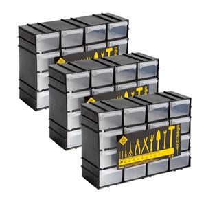 Merkloos Sorteerbakjes spijkers/schroeven - 3x stuks - 16 lades - 22 x 8 x 15 cm - opbergkastjes - ophangbaar -