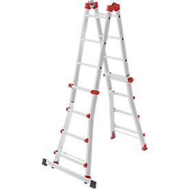 Hailo M80 multifunctionele ladder 4x4 sporten van aluminium, te gebruiken als trapladder, enkele ladder en trapladder, werkhoogte tot 4,70 m