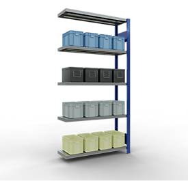 Schulte Lagertechnik MULTIplus 250 boutloos rekkensysteem, boutloze aanbouwstelling, lengte bout, 2000x1000x300 mm, 5 legborden, gentiaanblauw/verzinkt