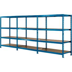 SZ Metall Compleet aanbod lange draagarmstellingen 600, B 4650 x D 800 x H 2000 mm, 1 startvak, 2 opzetvakken & 12 legborden, staal, hemelsblauw RAL 5015