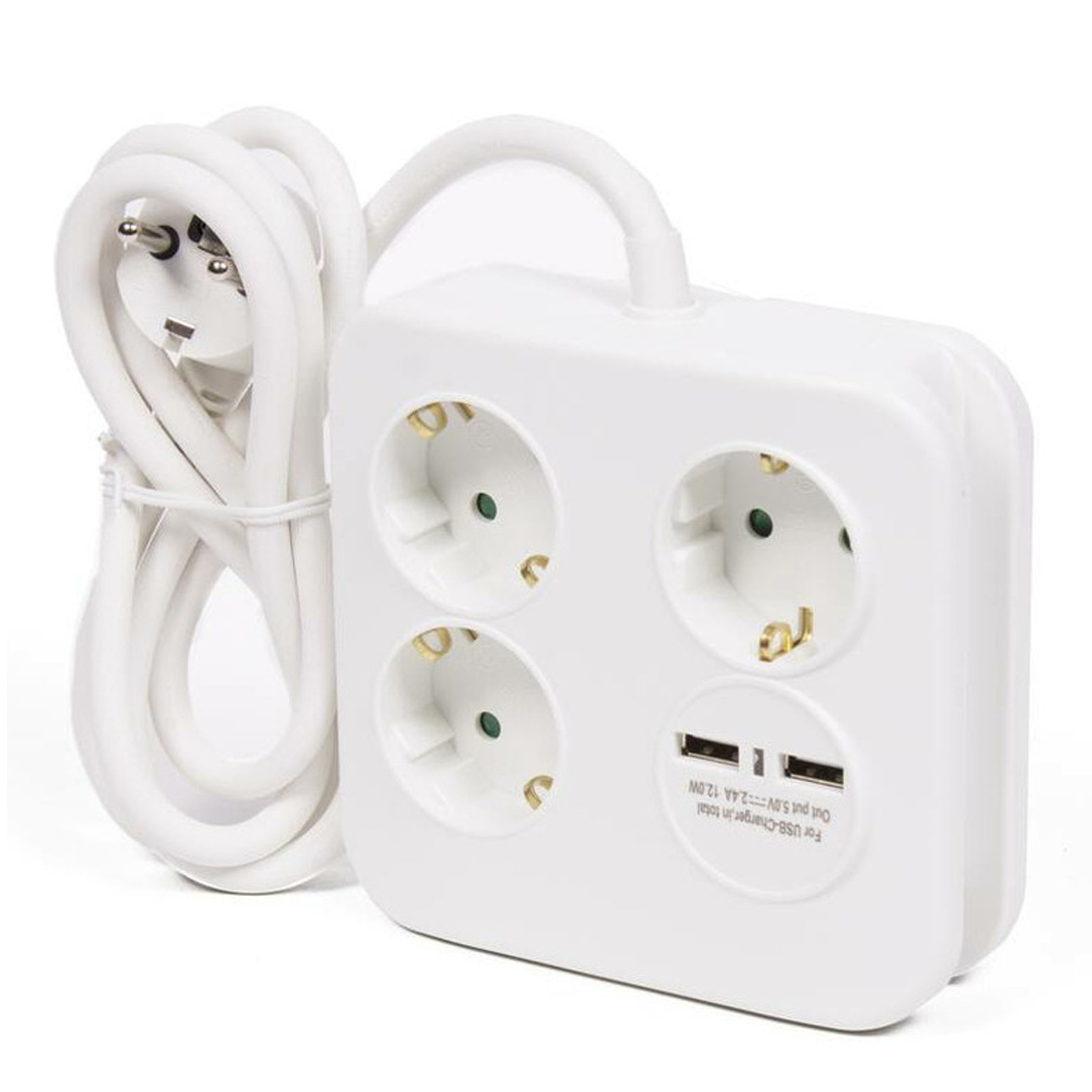Benson Stekkerdoos 3-voudig met USB - geaard - wit - snoer van 150 cm - verlengsnoer -