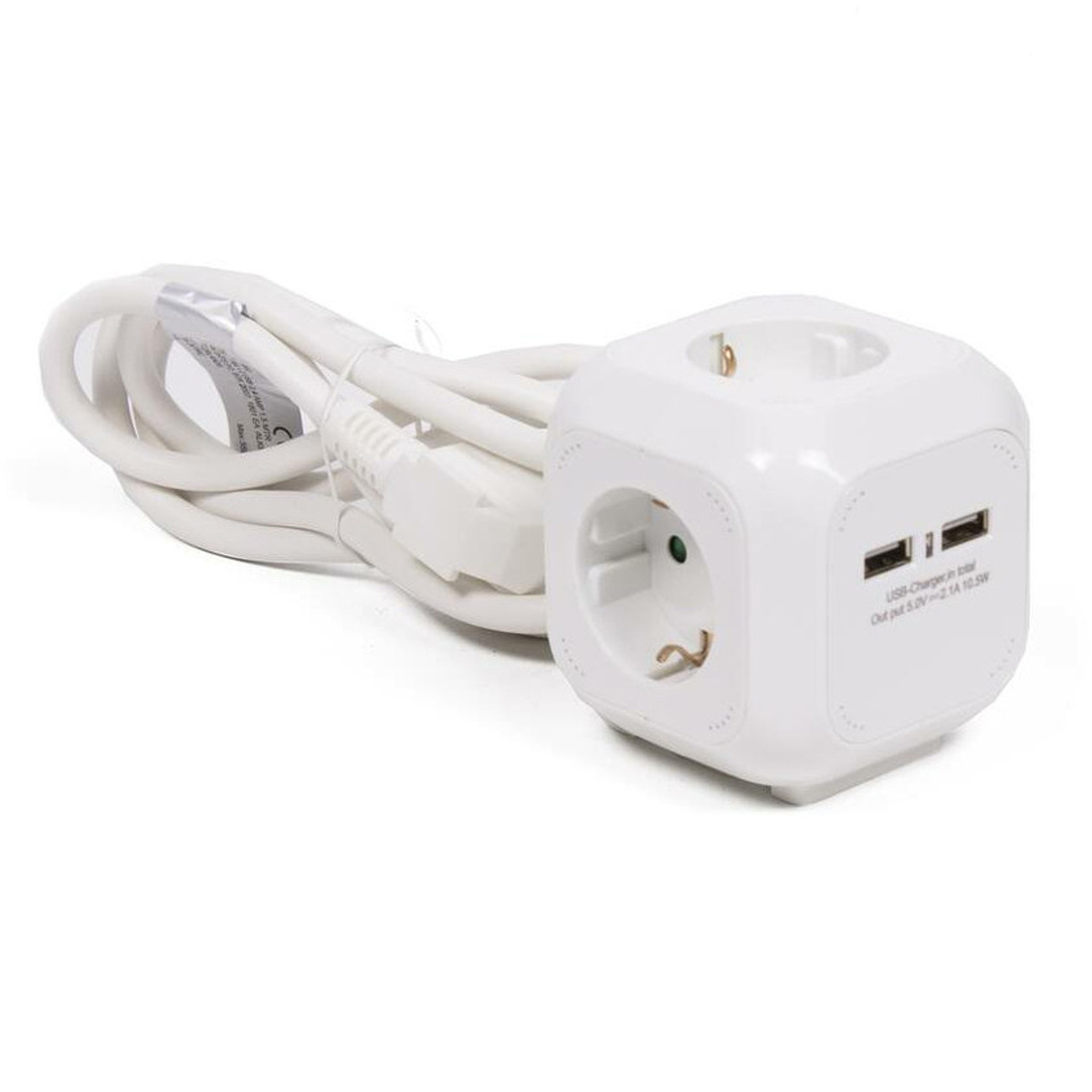 Benson Stekkerdoos 3-voudig met USB - geaard - wit - snoer van 150 cm - verlengsnoer -