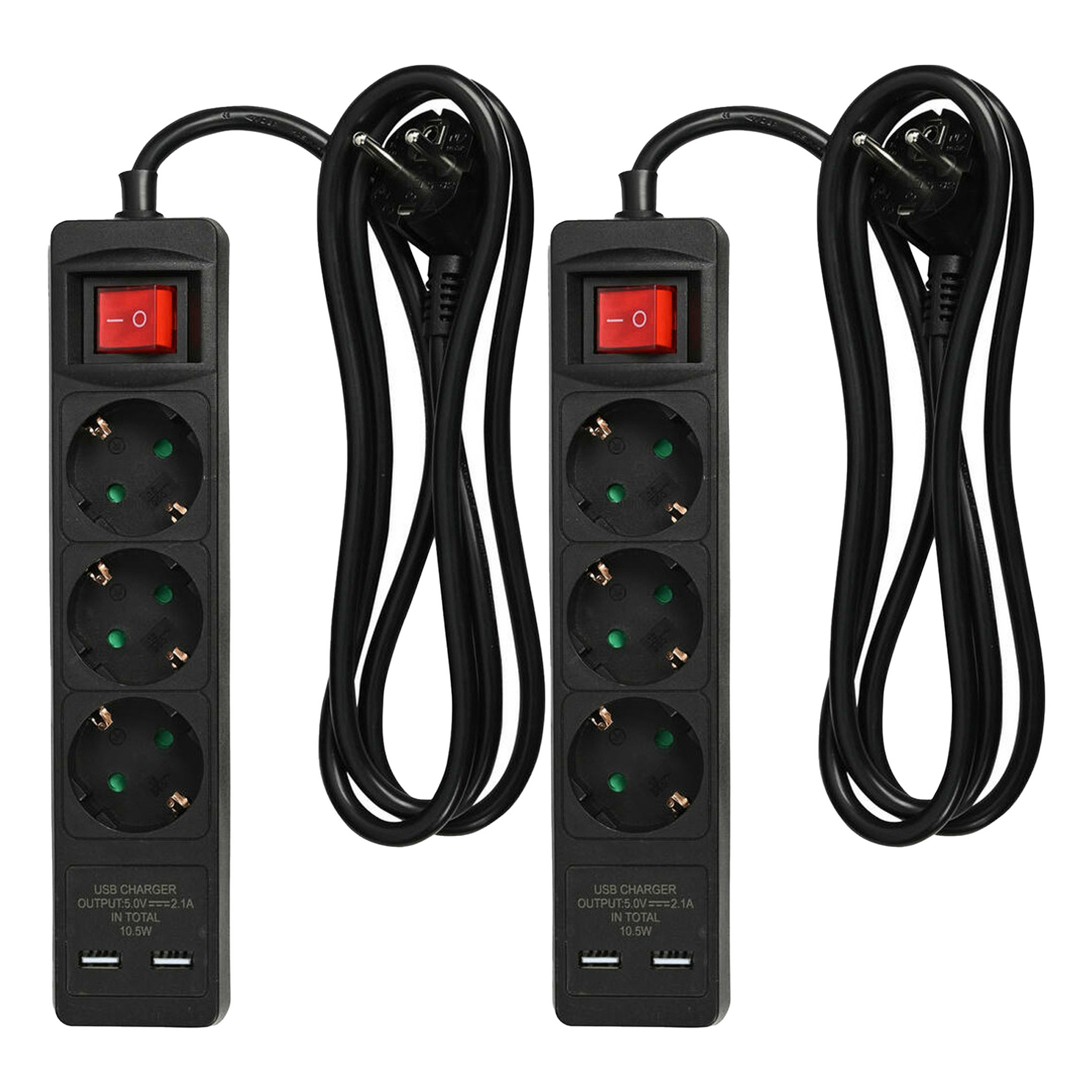 Benson Stekkerdoos 3-voudig- 2x usb - schakelaar - geaard - zwart - 150 cm -
