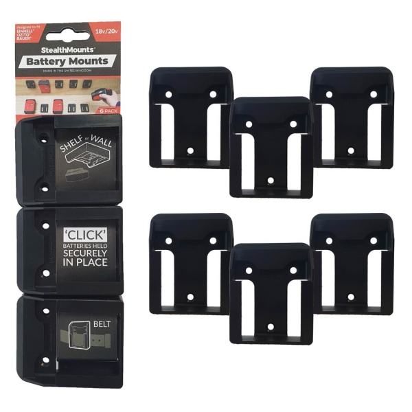 StealthMounts BM-EO18-BLK-6 Accuhouders Voor Ozito/Einhell 18v - Zwart - 6 Stuks