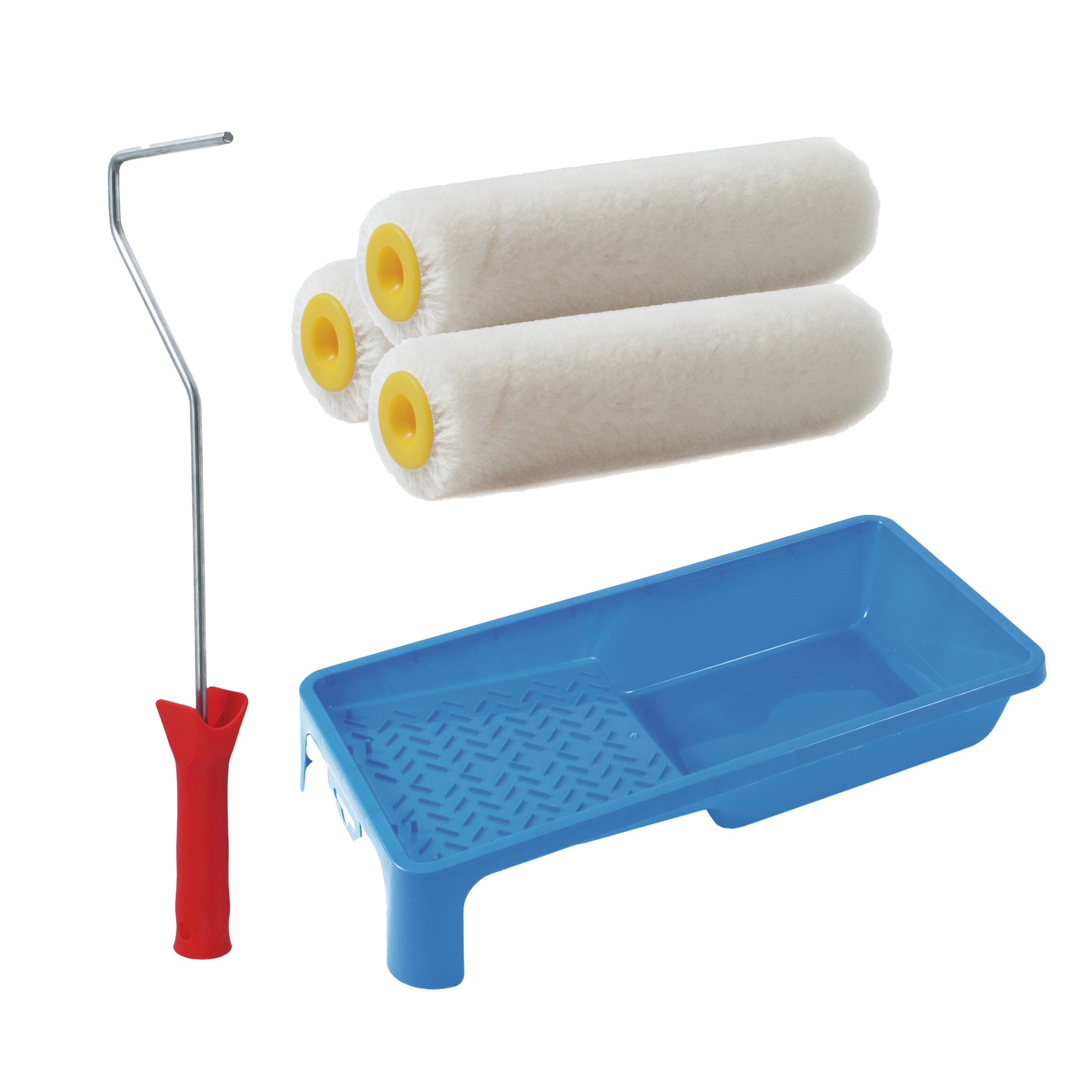 Sorex Verfrollers schilderen set - beugel en verfbak - 3x anti spat vacht verfrollers - 10 cm -