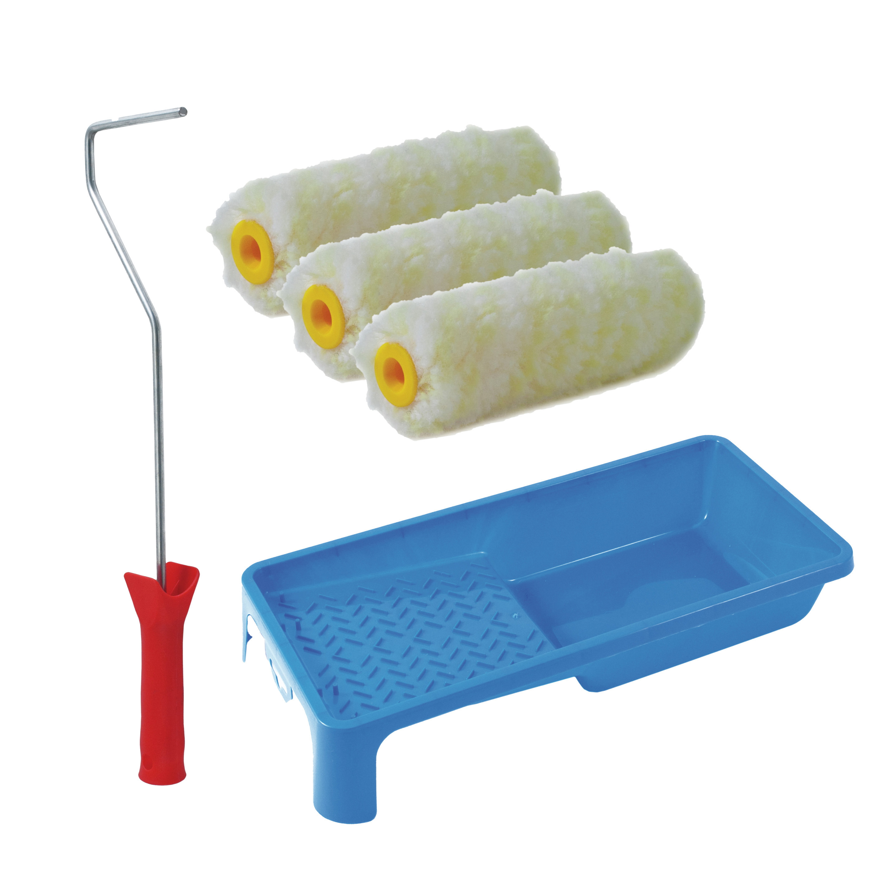 Sorex Verfrollers schilderen set - beugel en verfbak - 3x anti spat vacht verfrollers - 10 cm -