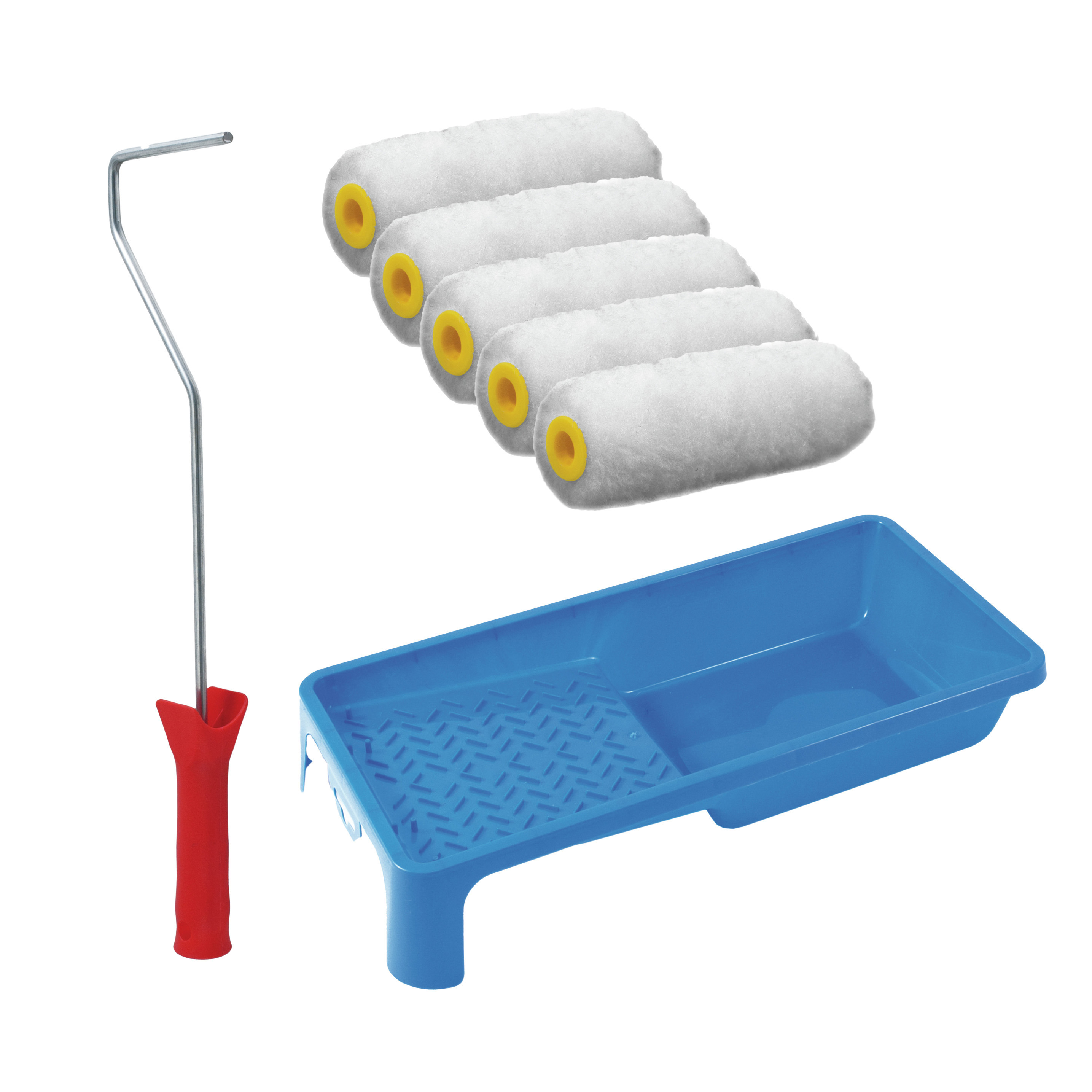 Sorex Verfrollers schilderen set - beugel en verfbak - 5x vacht verfrollers - 10 cm -