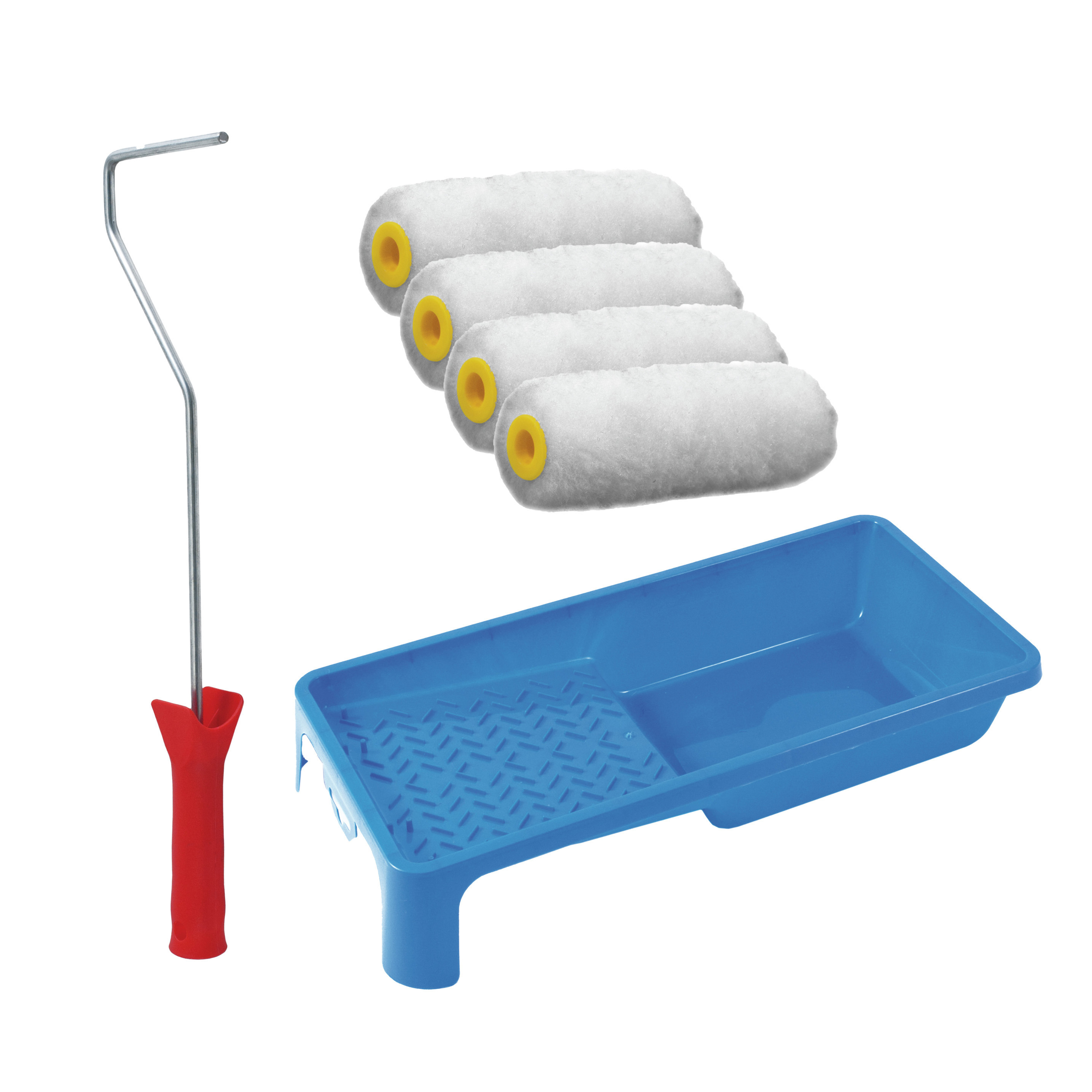 Sorex Verfrollers schilderen set - beugel en verfbak - 4x vacht verfrollers - 10 cm -