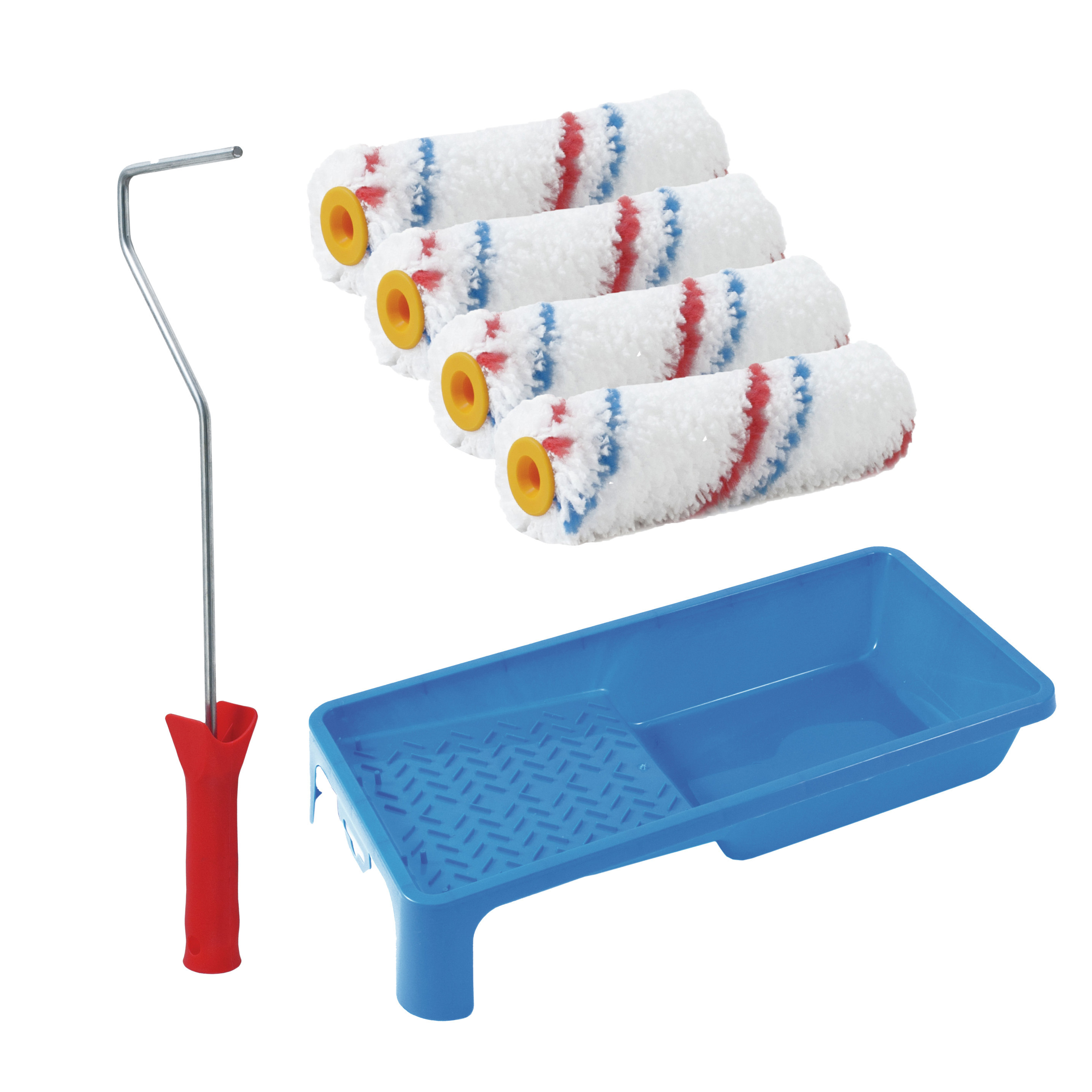 Sorex Verfrollers schilderen set - beugel en verfbak - 4x anti spat vacht verfrollers - 10 cm -