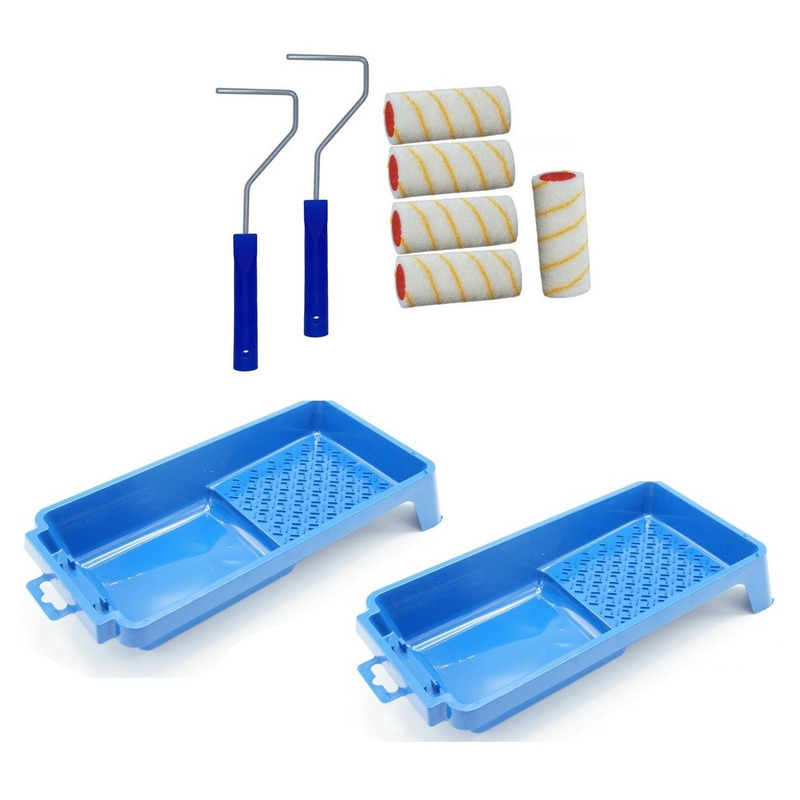 Benson 5x verfrollers incl 2 rollerbeugels en 2 verfbakjes 10 cm -