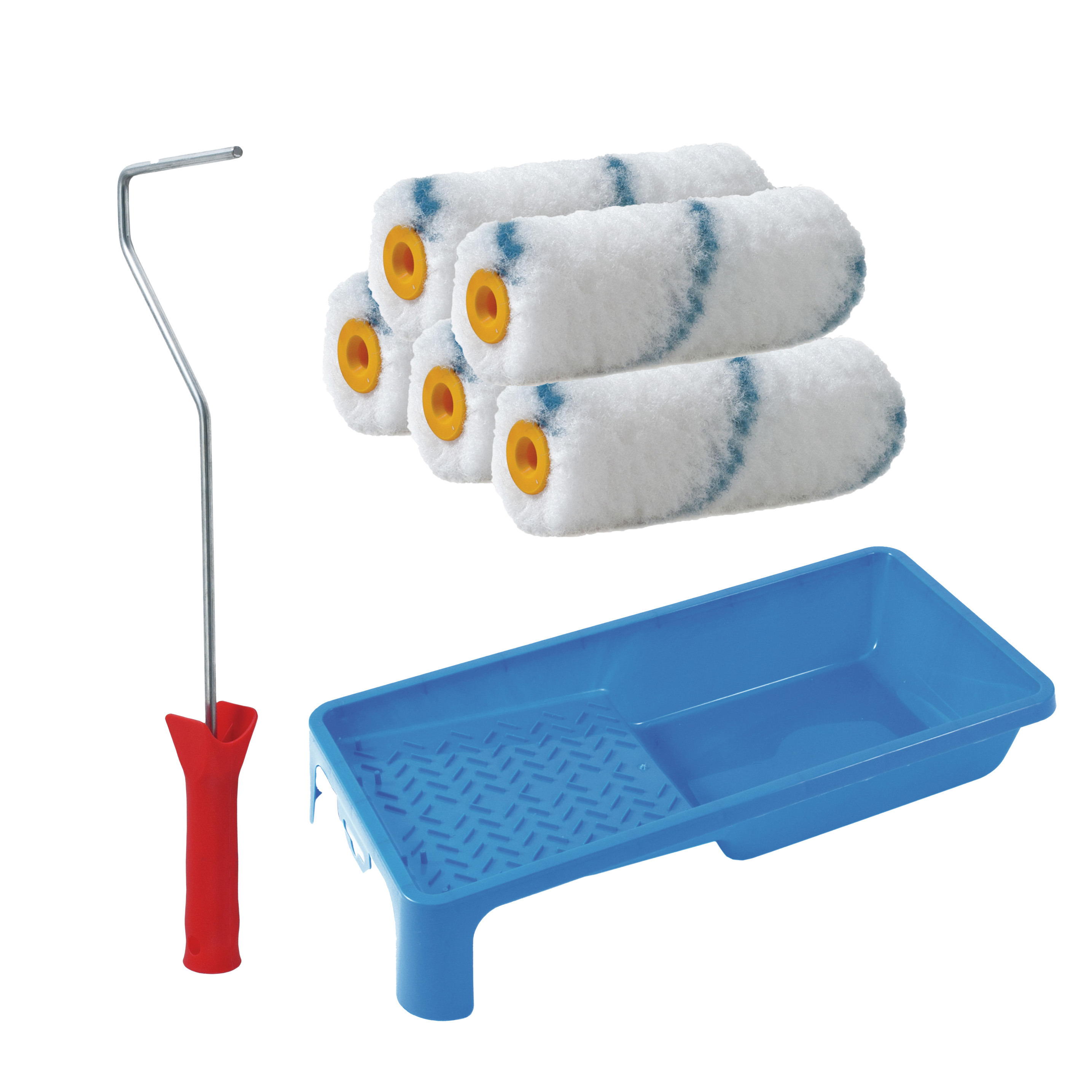 Sorex Verfrollers schilderen set - beugel en verfbak - 5x anti spat vacht verfrollers - 10 cm -