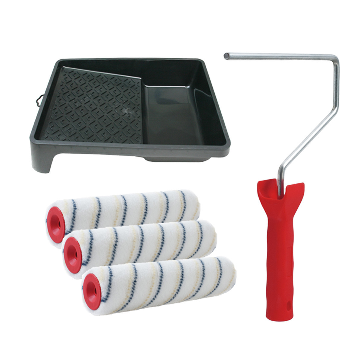 Sorex Verfrollers schilderen set - met beugel en verfbak - 3x anti spatten rollers - breedte 18 cm -