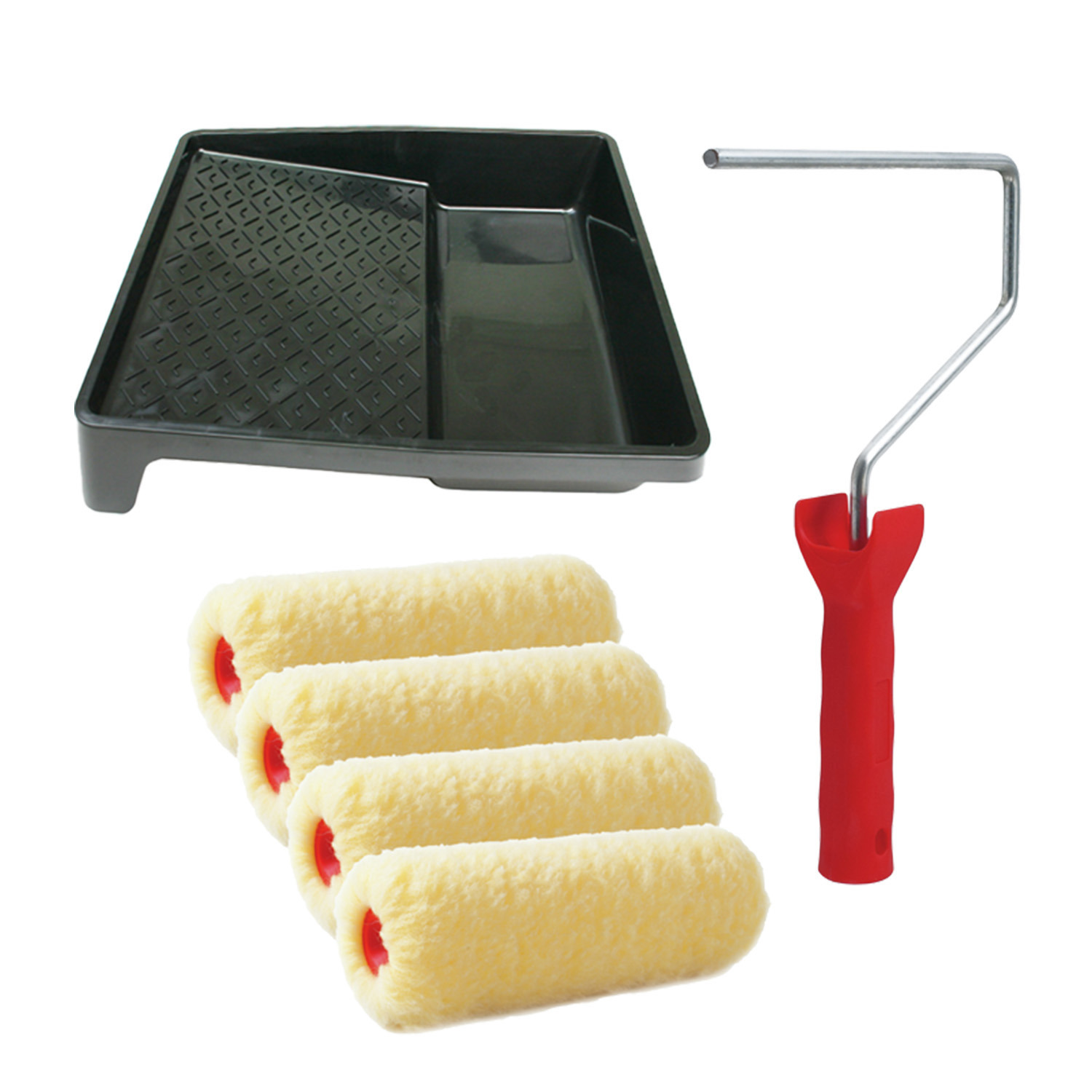 Sorex Verfrollers schilderen set - met beugel en verfbak - 4x vacht verfrollers - breedte 25 cm -