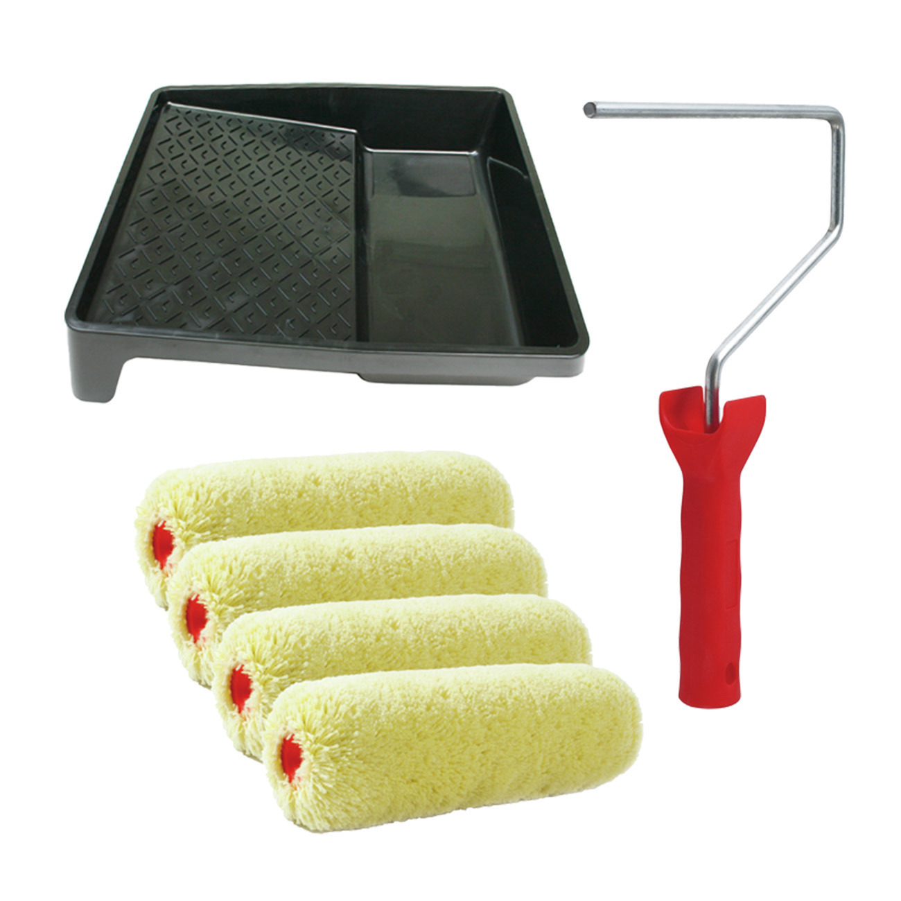 Sorex Verfrollers schilderen set - met beugel en verfbak - 4x vacht verfrollers - breedte 18 cm -