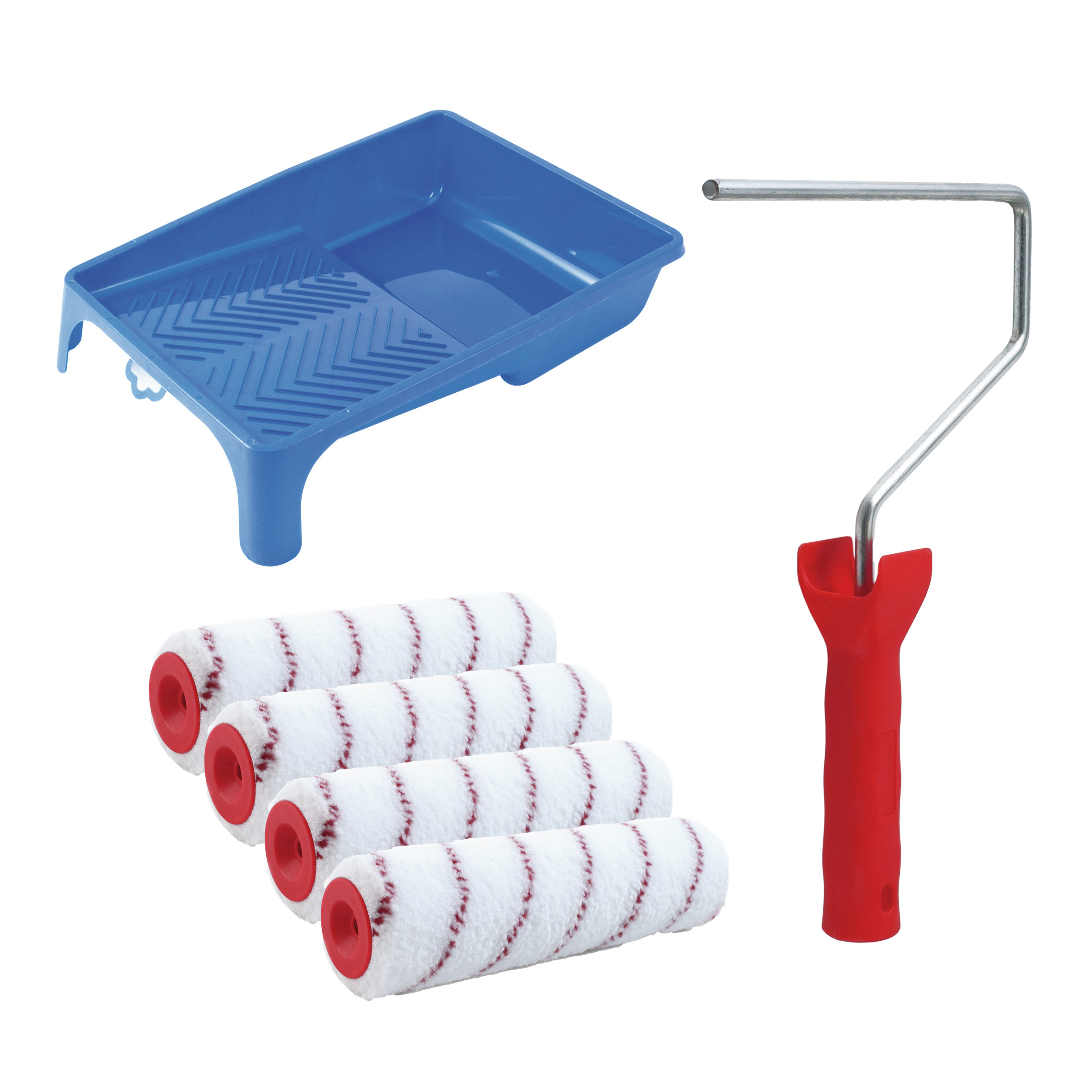 Sorex Verfrollers schilderen set - met beugel en verfbak - 4x anti spatten rollers - breedte 18 cm -