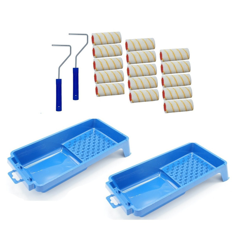 Benson 15x verfrollers incl 2 rollerbeugels en 2 verfbakjes 10 cm -